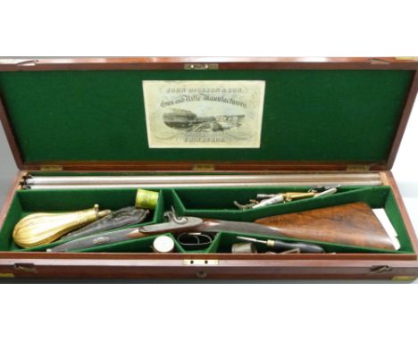 John Dixon &amp; Son 14 bore percussion hammer action gun with named and engraved lock, engraved scene of a dog flushing bird