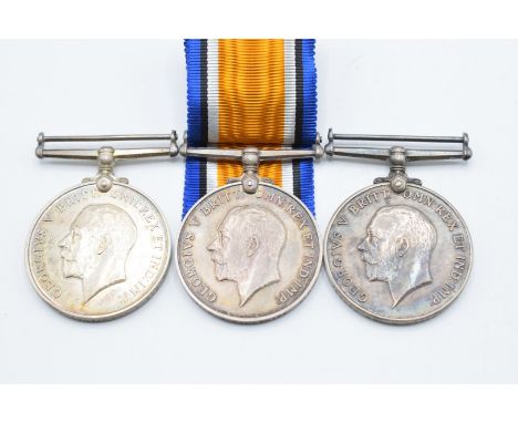 Three British Army WW1 War Medals named to 16481 Sgt R J Wiltshire, Gloucestershire Regiment, 120909 Gunner H Hawkes, Royal A