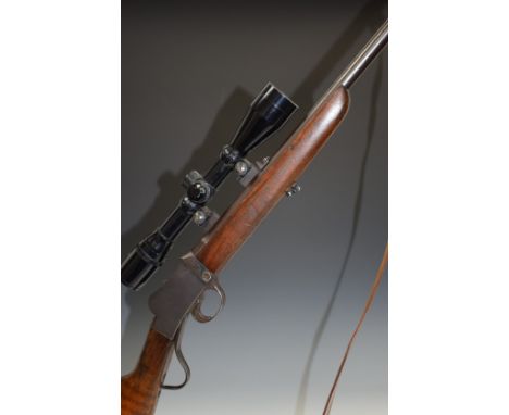 BSA .22LR Martini underlever action rifle with lock impressed 'BSA Trade Marks', leather sling, sound moderator, Original Mod