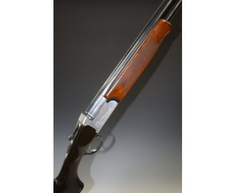 Marocchi 12 bore over and under ejector shotgun with engraved lock, underside and top plate, chequered semi-pistol grip and f