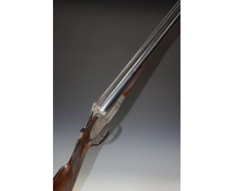 Richard Blanton of Ringwood 12 bore sidelock side by side ejector shotgun with named and engraved lock, engraved trigger guar