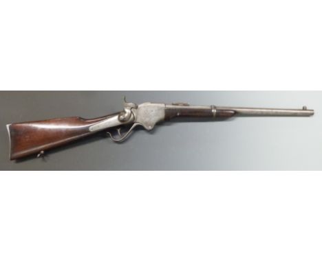 Spencer model 1865 .50 calibre underlever repeating percussion hammer action carbine rifle with pop-up ladder sights, stock s