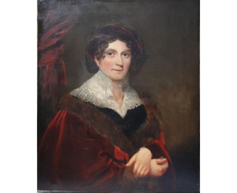 HENRY WYATT (1794-1840). Portrait of a lady, signed lower left, oil on canvas, unframed, 76 x 64 cm 