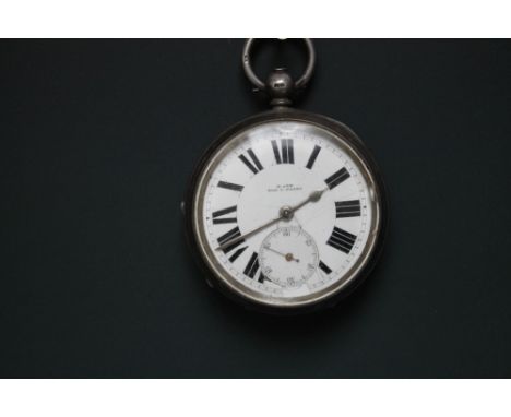 A H.ASH TON-Y-PANDY HALLMARKED SILVER OPEN FACED MANUAL WIND POCKET WATCH, having white enamel dial, bold Roman numeral hour 