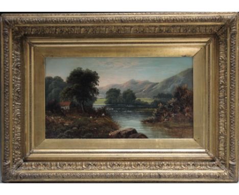 R. MARSHALL (XIX-XX).  Sunset over the river and Mountainous riverscape, unsigned, see verso for reference to artist, oils on