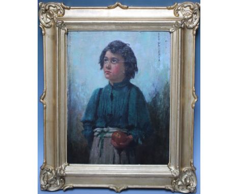 GEORGE PHOENIX (1863-1935). Portrait of a young girl holding an orange, signed verso 'Geo. Phoenix Wolverhampton', oil on can