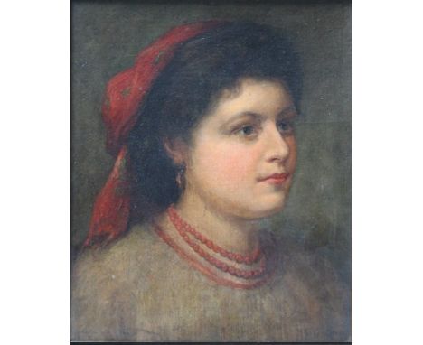 H E WARD (XX). Portrait of a young girl, signed lower right, oil on canvas, gilt framed, 33.5 x 27.5 cm