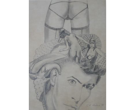 C. R. MORLOW.  Figurative studies of David Bowie and three female nudes, signed and dated 1978 lower right, pencil, framed an