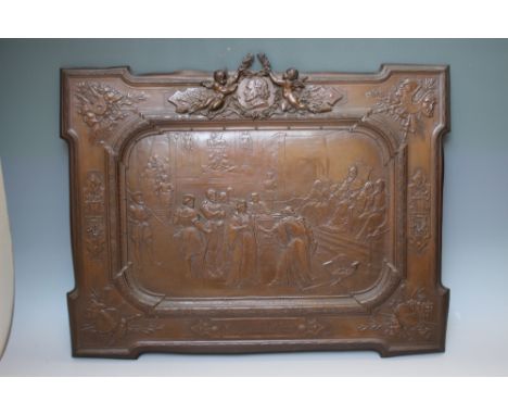A 19TH CENTURY STYLE COPPER PLAQUE 'THE MERCHANT OF VENICE', after Leonard Morel-Ladeuil, depicting a theatrical scene from t