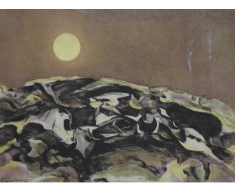 EVELYN GIBBS. Abstract landscape, signed in pencil lower right, artist's proof, coloured etching and aquatint on paper, frame