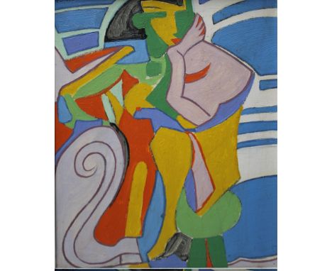 CIRCLE OF ANDRE LHOTE (1885-1962). Cubist portrait, bearing signature upper left, oil on canvas, framed, 44 x 36 cm