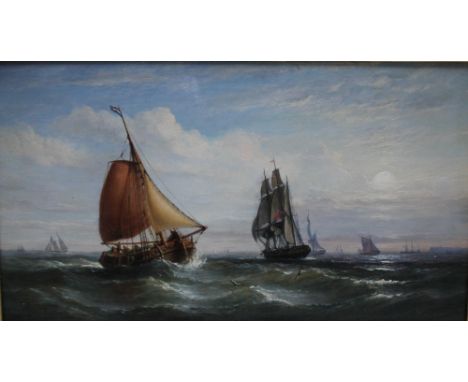 WILLIAM ADOLPHUS KNELL (1805-1875). 'Off Dover' and 'Evening', signed lower right, oils on panel, a pair, original gilt frame