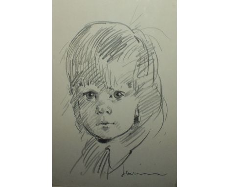 ROBERT LENKIEWICZ (1941-2004). Portrait of a child, signed lower right, pencil sketch, framed and glazed, 36.5 x 25.5 cm 