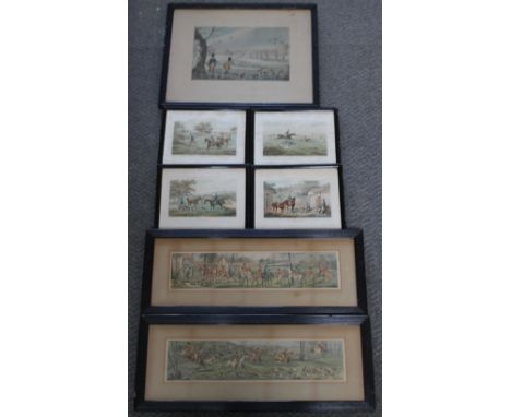 A SET OF FOUR 'R. ACKERMANN'S COURSING SCRAPS' PRINTS, together with a pair of Henry Alken' hunting prints and a shooting pri