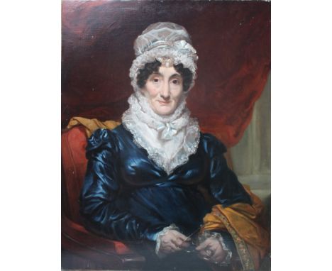 MANNER OF SIR THOMAS LAWRENCE (1769-1830). Portrait of a woman, oil on canvas, unframed, 91 x 71 cm