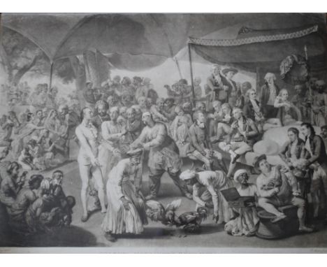 AFTER J. ZOFFANY AND R. EARLOM. 'Coloured Mordants Cock Match', unsigned, lithograph on paper, framed and glazed, 42 x 56 cm
