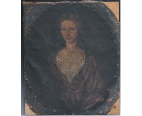 A LATE 18TH / EARLY 19TH CENTURY OVAL PORTRAIT STUDY OF A LADY, signed lower left, oil on canvas, unframed, 76 x 64 cm
