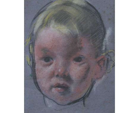 BERNARD FLEETWOOD WALKER.  A portrait study of a young boy, unsigned, pastel on blue paper, framed and glazed, 22 x 18 cmProv