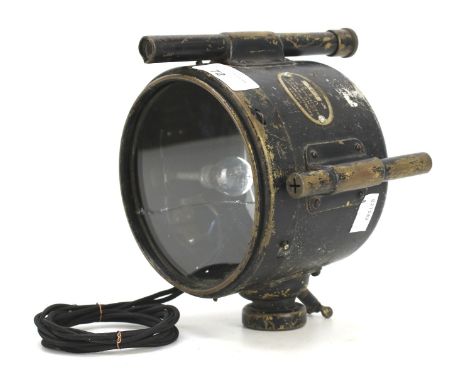 A vintage long range projector signalling lamp. Marked U.E.Co, within a case metal case, H19cm