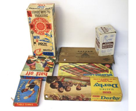 Collection of vintage toys. Including a model hoover,washing machine, Bagatelle board, etc.