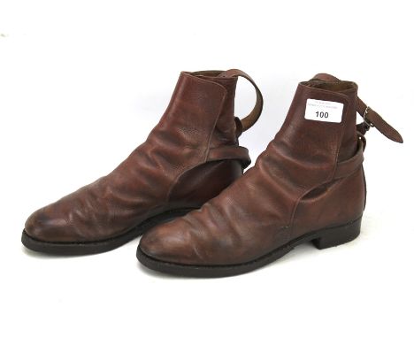 A pair of brown leather vintage riding boots. Marked Fussels, size 5 1/2.