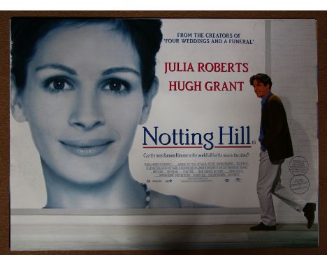 Six Rolled British Quad film posters including "Notting Hill", Patch Adams, Hitchhikers Guide to the Galaxy, Kevin and Perry 