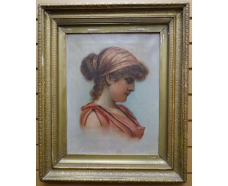 DAVID J JENKINS oil on canvas - head and shoulders portrait of 'Marcella', entitled and indistinctly signed verso and with in