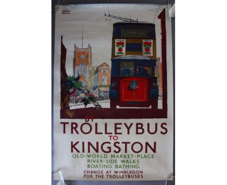 Two Rolled Travel posters one for "By Trolleybus to Kingston" (20 x 30 inch) artist Gregory Brown and a later print from 1983