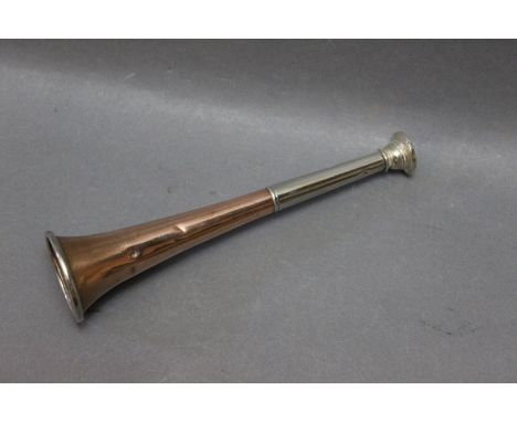 Army and Navy a copper and silver plated hunting horn, engraved W.E. Bunhill Masham Yorks, 20 cm in length, 4.5 cm at the bel