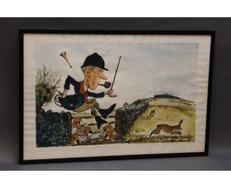 John William Wilkinson (Wilk 1906-1994) a watercolour cartoon, depicting and titled "Albert Edward Benson and his Windermere 