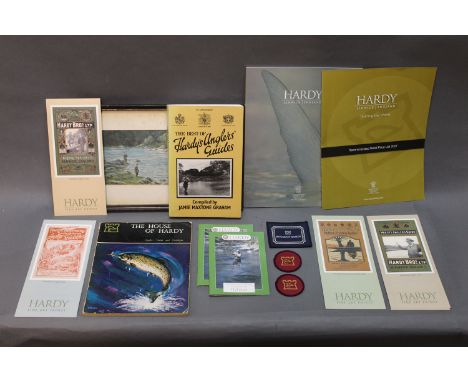Collection of Hardy items, to include a 1966 Anglers Guide, book "The Best of Hardys Anglers Guides", cloth badges, etc. 