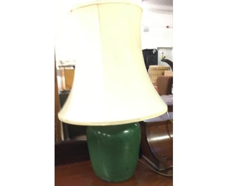 A green studio pottery lamp, with impressed mark to base, 23cmH without shade 