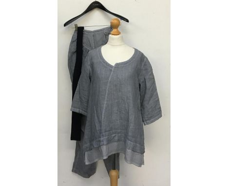 A Clemente linen two piece, together with a black silk sash 