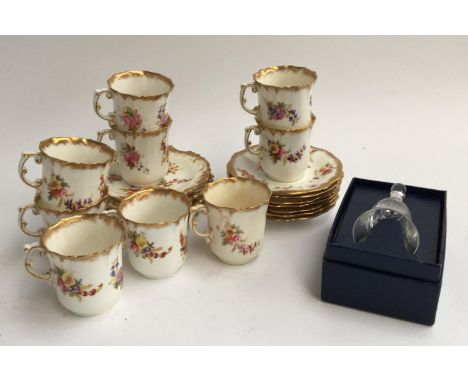 A Hammersley 'Dresden Sprays' part tea set; together with a boxed Caithness bell commemorating the marriage of Charles and Di