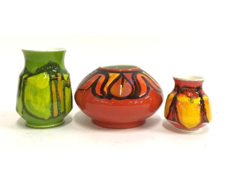 Three Poole Delphis pottery vases, marked to bases and numbered 83, 32 and 31, the tallest 13.5cmH (3) 