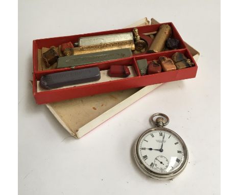 An S. Smith &amp; Son, Trafalgar Square, London, open face silver fob watch, Roman numerals with outer minute track and subsi