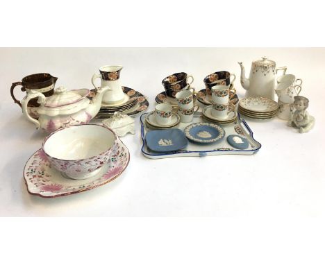 A mixed lot of teawares to include Limoges coffee cans, saucers and tray; a Pendant coffee set (pot af), a Lawley's part tea 