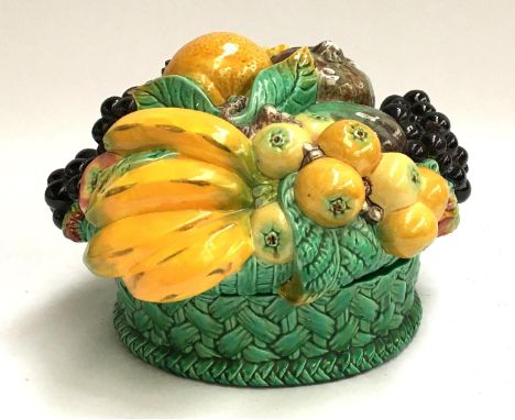 A large decorative ceramic lidded pot in the form of a fruit bowl, marked to base, approx. 30cmD 