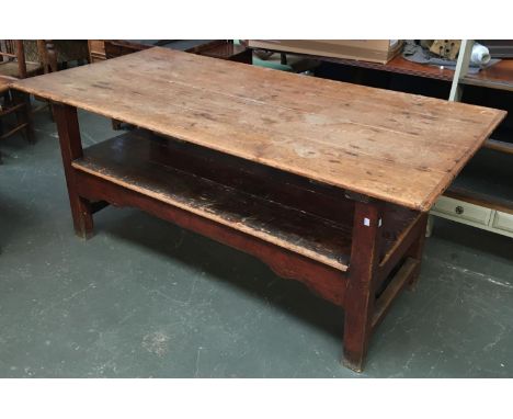 A possibly American metamorphic monk's bench/table, four plank top, 89x185x76.5cmH 