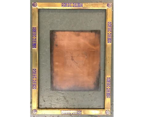 A brass an enamel picture frame, external dimensions 50x35cm; together with a copper plate, engraved, depicting the tomb of W