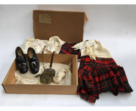 A 1960?s Harvey Nichols &amp; Co. Ltd box containing children's Scottish dress, to include silk shirts by Gocch's of Knightsb