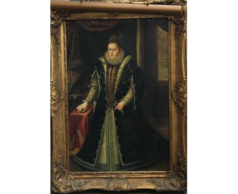 A Victorian full length portrait of Mary Queen of Scotts, signed and dated Talmage (?), 90x59cm, within a giltwood frame 