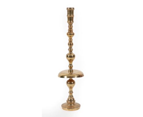 A Cairo Ware Brass Lamp Stand, late 19th century, with engraved floral decoration, 150cm high