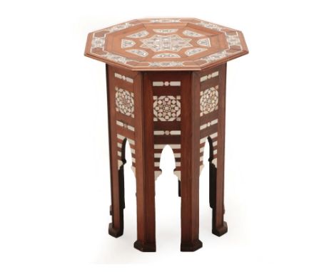 A Damascus Mother-of-Pearl and Bone Inlaid Occasional Table, early 20th century, the octagonal top with geometric decoration 