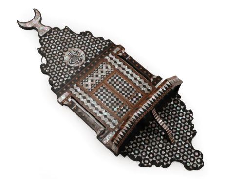 A Damascus Mother-of-Pearl Inlaid Parquetry Turban Stand (Kavukluk), late 19th/early 20th century, with crescent moon and oge