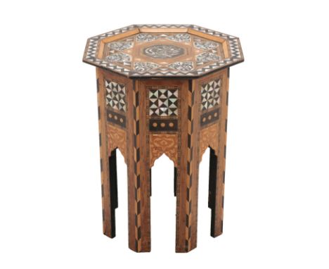 A Damascus Mother-of-Pearl Inlaid Marquetry and Parquetry Occasional Table, late 19th/early 20th century, the octagonal top c