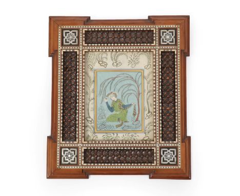 Qajar School (late 19th/early 20th century) Portrait of a figure sitting beside a tree Gouache heightened in gilt, 26cm by 20