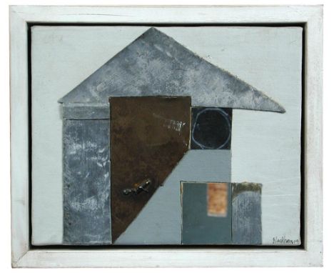 John Blackburn (British, b. 1932) House signed lower right "Blackburn '04" mixed media with lead collage on board 21 x 26cm (