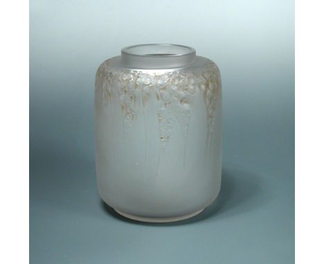 Muguet, an R. Lalique frosted glass vase, with orange/brown highlighting, etched R. Lalique mark and numbered 933 16cm (6in) 