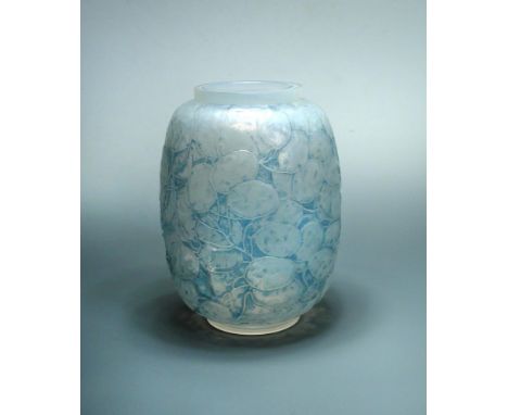 Monnaie du Pape, an R. Lalique glass vase, with blue tinting and highlighting, stencilled R. Lalique mark 24cm (9in)  